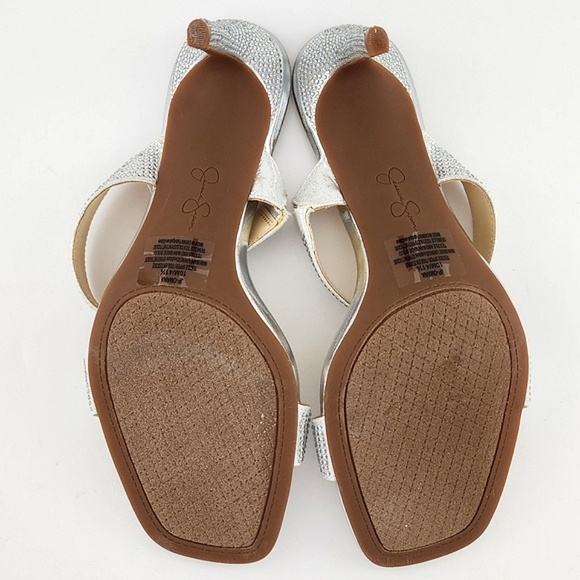 Jessica Simpson Silver Rhinestone Double Strap Slip On High Heel Sandals Size 10 - Picture 12 of 15